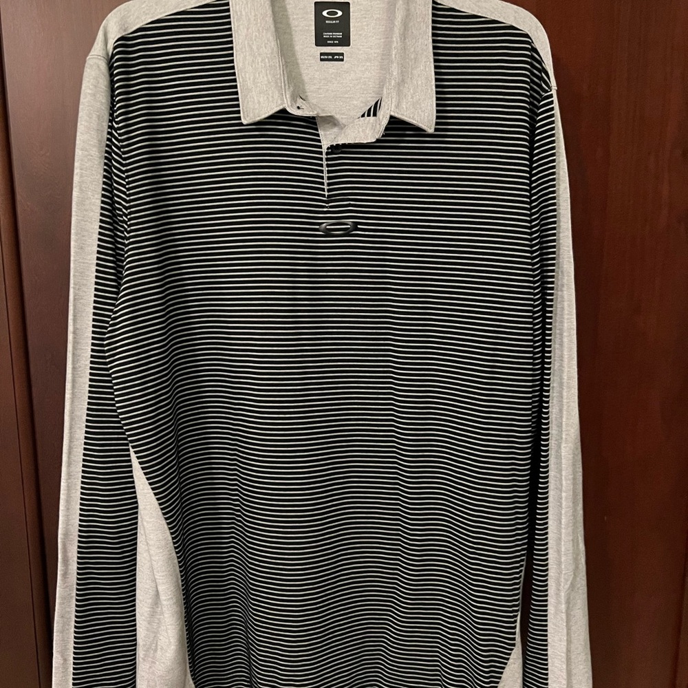 Oakley Black and White Striped Button-Down Shirt